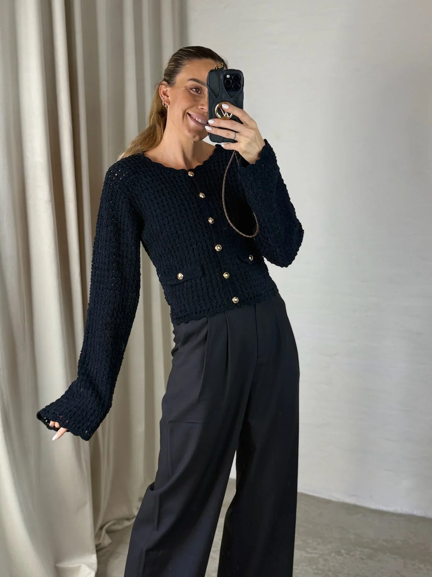 GANNI - Cardigan - Sort - Chenille Crochet Cardigan