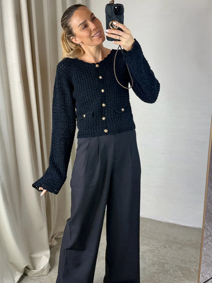 GANNI - Cardigan - Sort - Chenille Crochet Cardigan