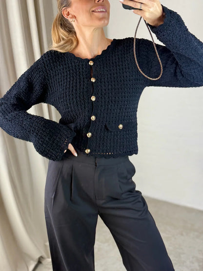 GANNI - Cardigan - Sort - Chenille Crochet Cardigan