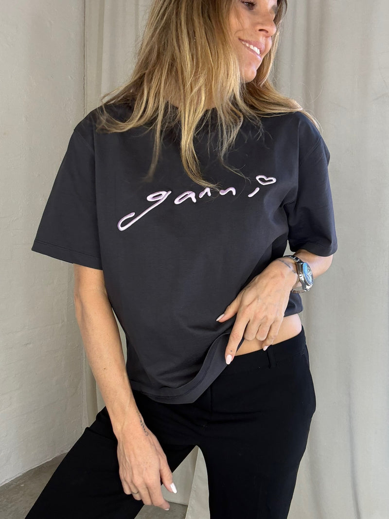 Ganni - T-shirt - Grå - Relaxed Fit
