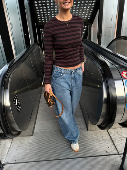 GANNI - Bluse - Chocolate Plum - Stripe Rib Longsleeve