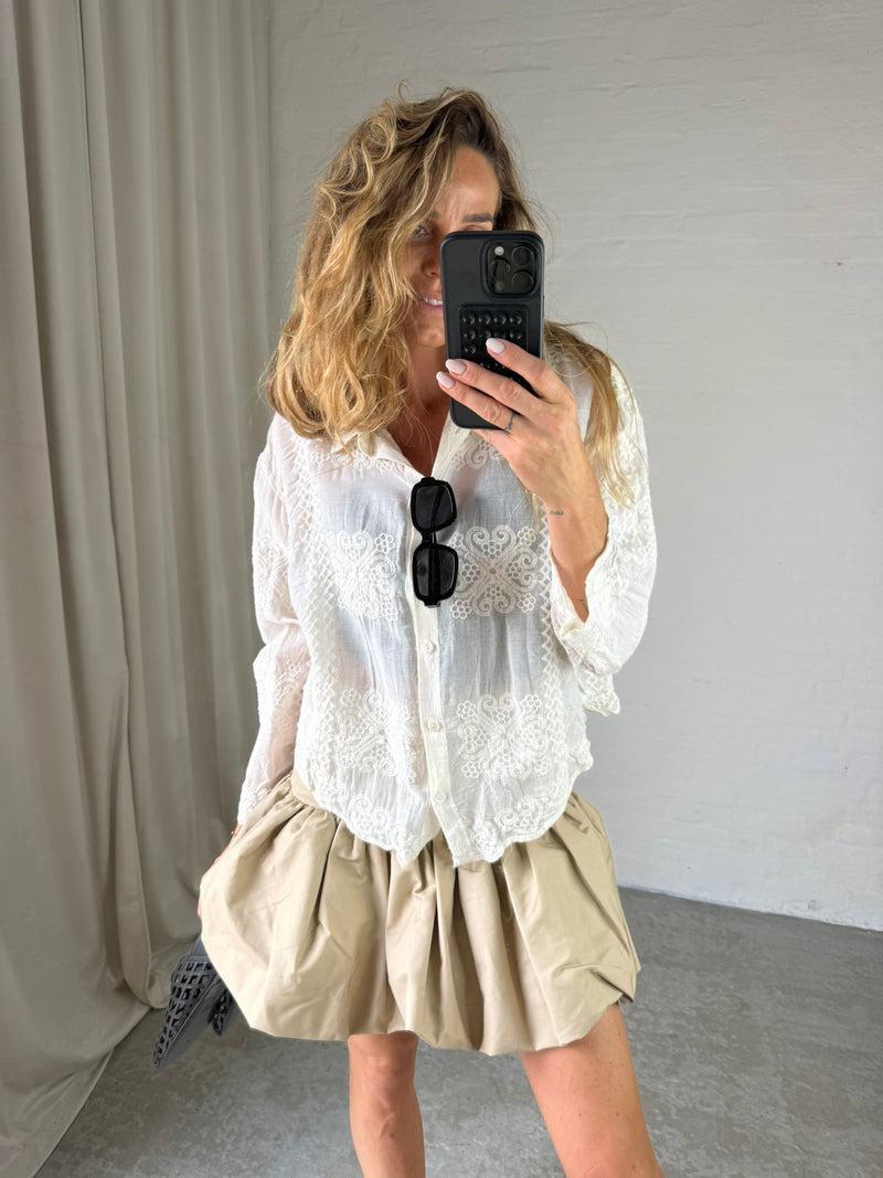 Ganni - Nederdel - Warm Sand - Double Cotton Mini Skirt