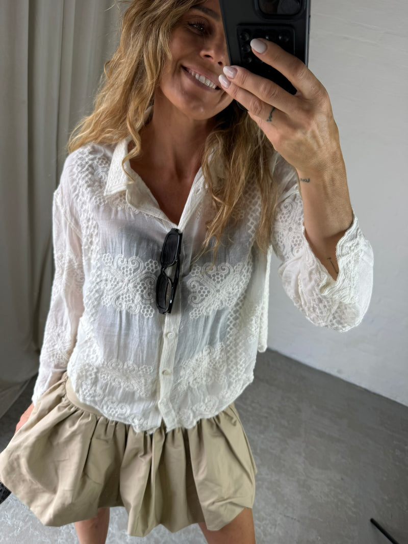 Ganni - Nederdel - Warm Sand - Double Cotton Mini Skirt