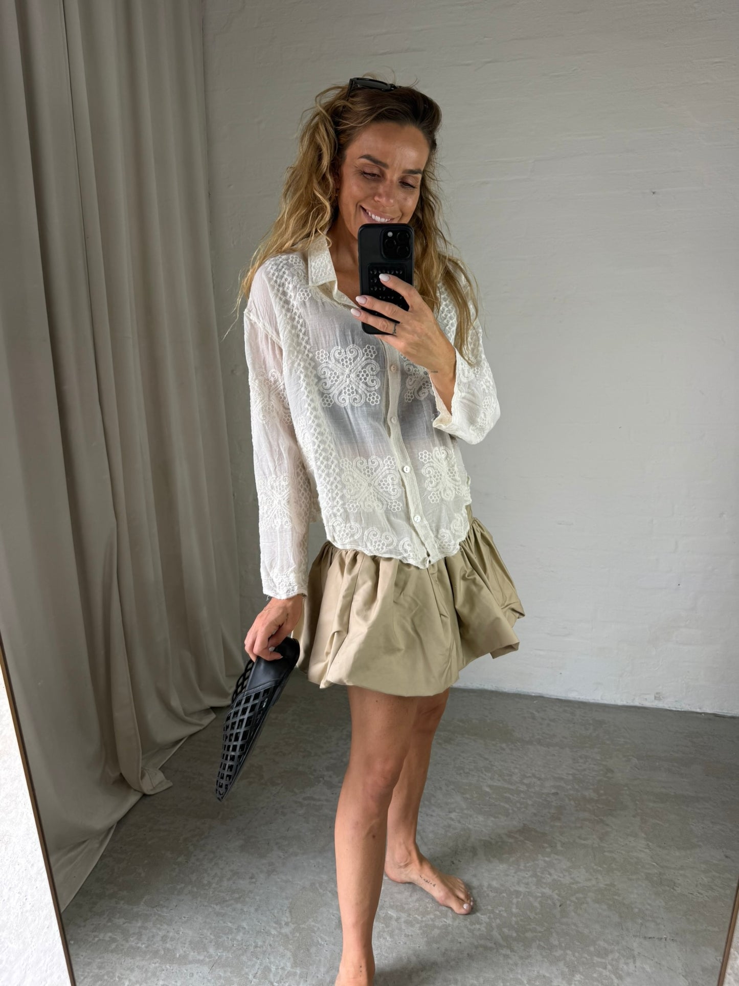 Ganni - Nederdel - Warm Sand - Double Cotton Mini Skirt