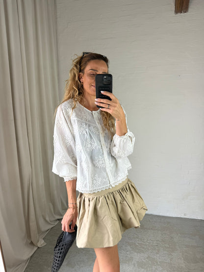 Ganni - Nederdel - Warm Sand - Double Cotton Mini Skirt