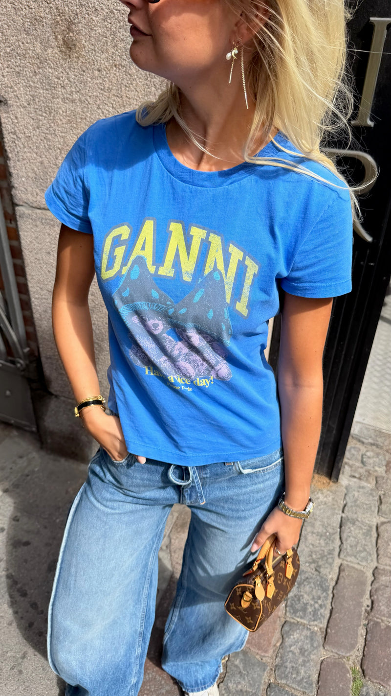 Ganni - T-shirt - Strong Blue - Future Heavy Jersey Baby Fit Teddy Mushroom