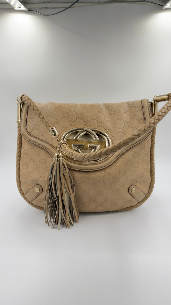 Gucci - Guccissima Leather Hobo - beige skuldertaske - secondhand