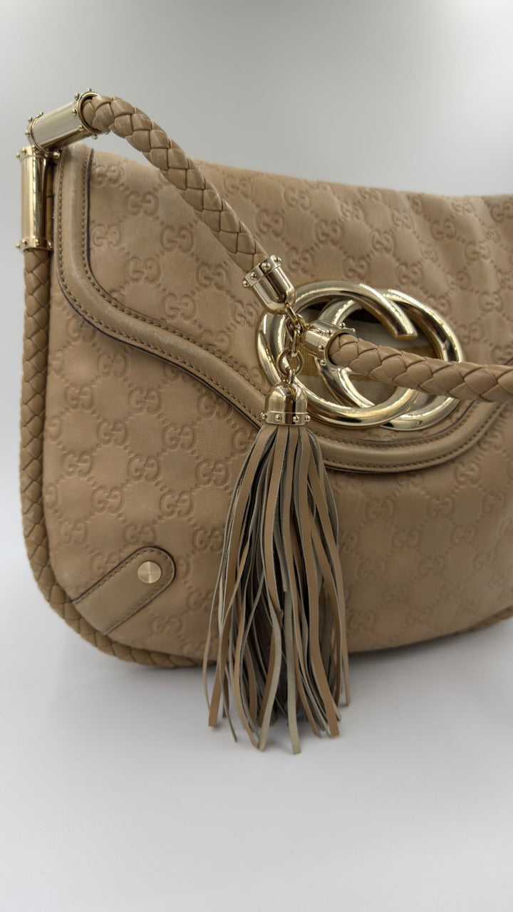 Gucci - Guccissima Leather Hobo - beige skuldertaske - secondhand