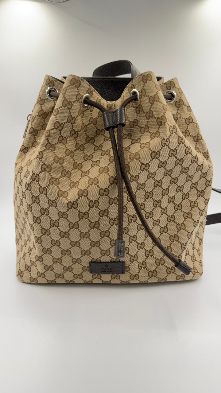 Gucci - GG Canvas Drawstring Backpack - beige/brun rygsæk - secondhand