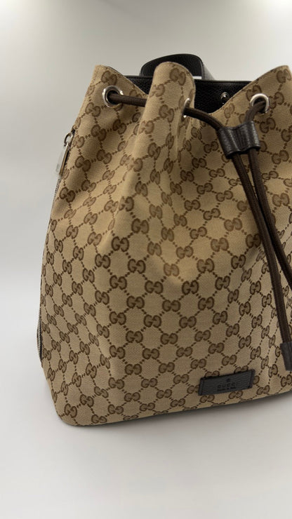 Gucci - GG Canvas Drawstring Backpack - beige/brun rygsæk - secondhand