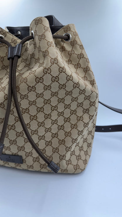 Gucci - GG Canvas Drawstring Backpack - beige/brun rygsæk - secondhand