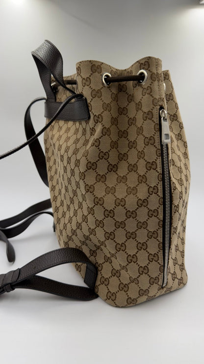 Gucci - GG Canvas Drawstring Backpack - beige/brun rygsæk - secondhand