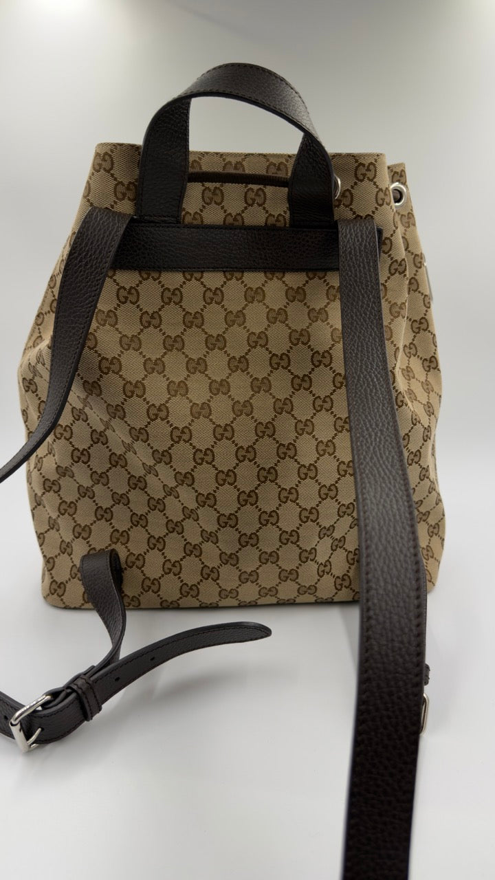 Gucci - GG Canvas Drawstring Backpack - beige/brun rygsæk - secondhand