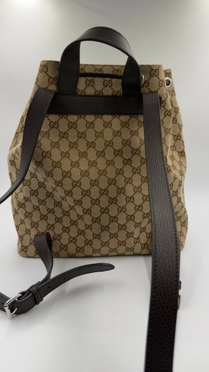 Gucci - GG Canvas Drawstring Backpack - beige/brun rygsæk - secondhand