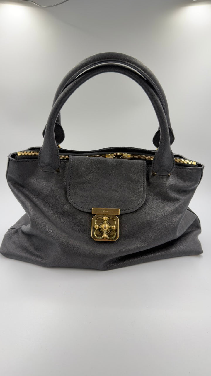Chloé - Elsie Leather Tote - mørkegrå håndtaske - secondhand