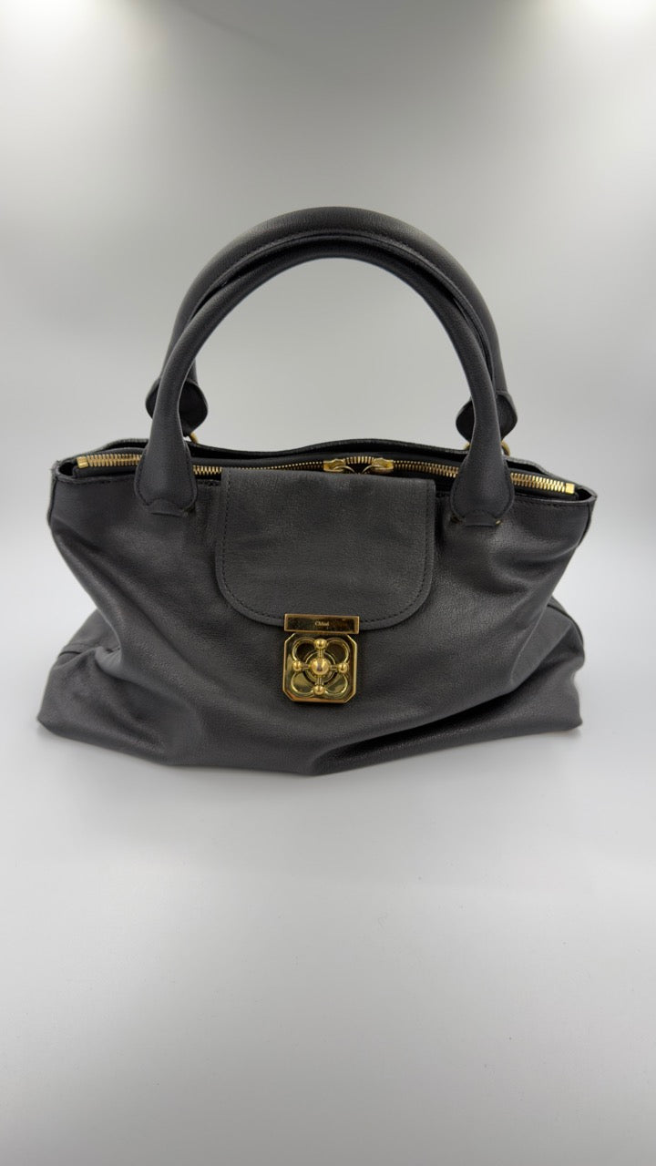 Chloé - Elsie Leather Tote - mørkegrå håndtaske - secondhand