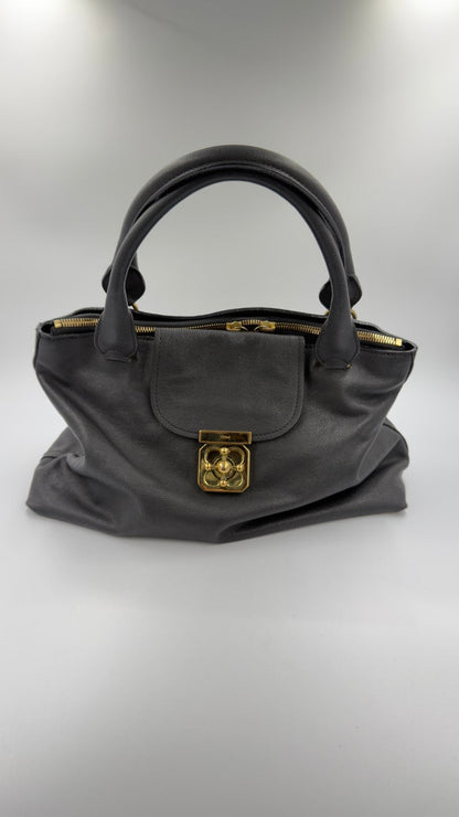 Chloé - Elsie Leather Tote - mørkegrå håndtaske - secondhand