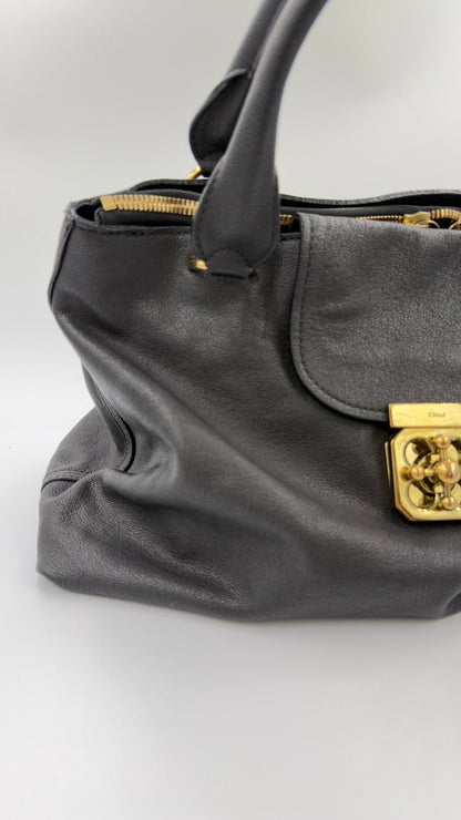 Chloé - Elsie Leather Tote - mørkegrå håndtaske - secondhand