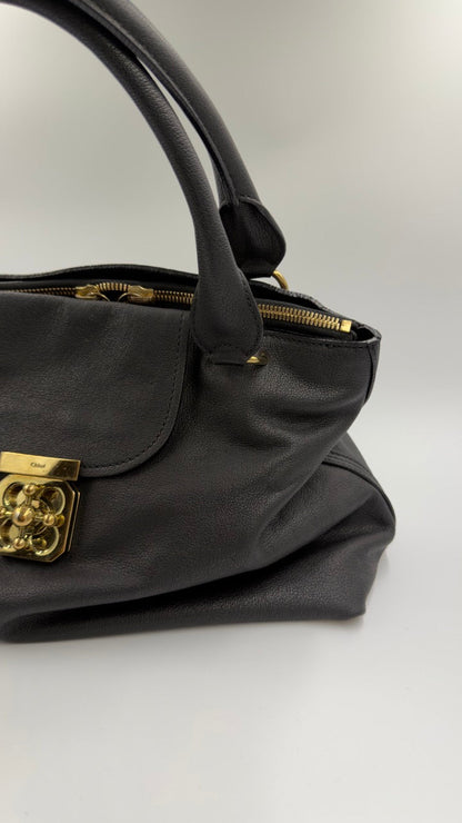 Chloé - Elsie Leather Tote - mørkegrå håndtaske - secondhand