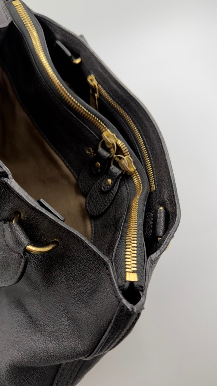 Chloé - Elsie Leather Tote - mørkegrå håndtaske - secondhand