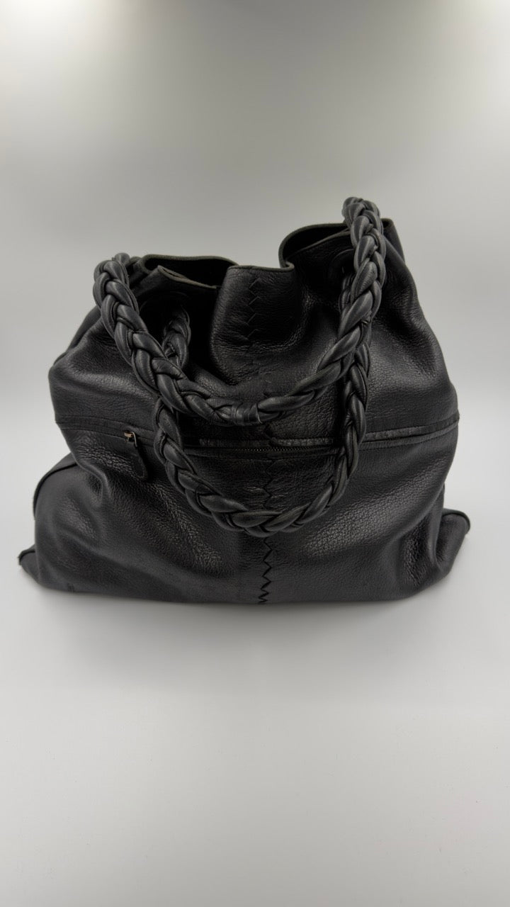 Bottega Veneta - Braided Handle Leather Tote - sort skuldertaske - secondhand