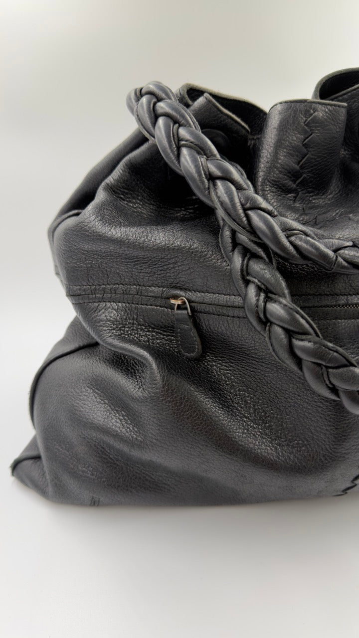 Bottega Veneta - Braided Handle Leather Tote - sort skuldertaske - secondhand
