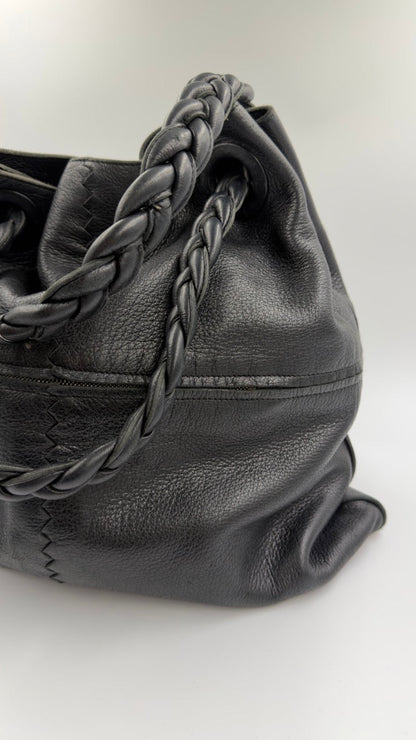 Bottega Veneta - Braided Handle Leather Tote - sort skuldertaske - secondhand