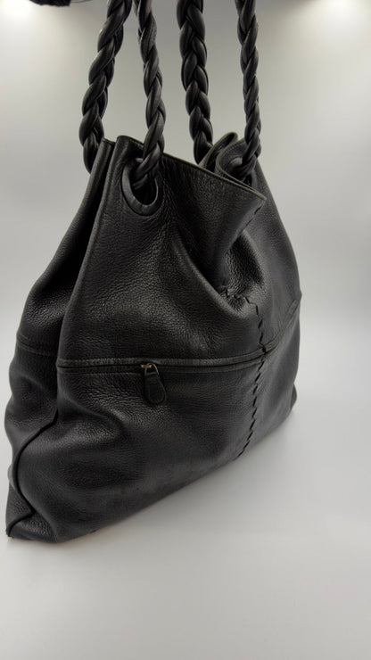 Bottega Veneta - Braided Handle Leather Tote - sort skuldertaske - secondhand