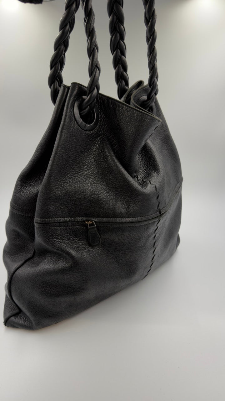 Bottega Veneta - Braided Handle Leather Tote - sort skuldertaske - secondhand