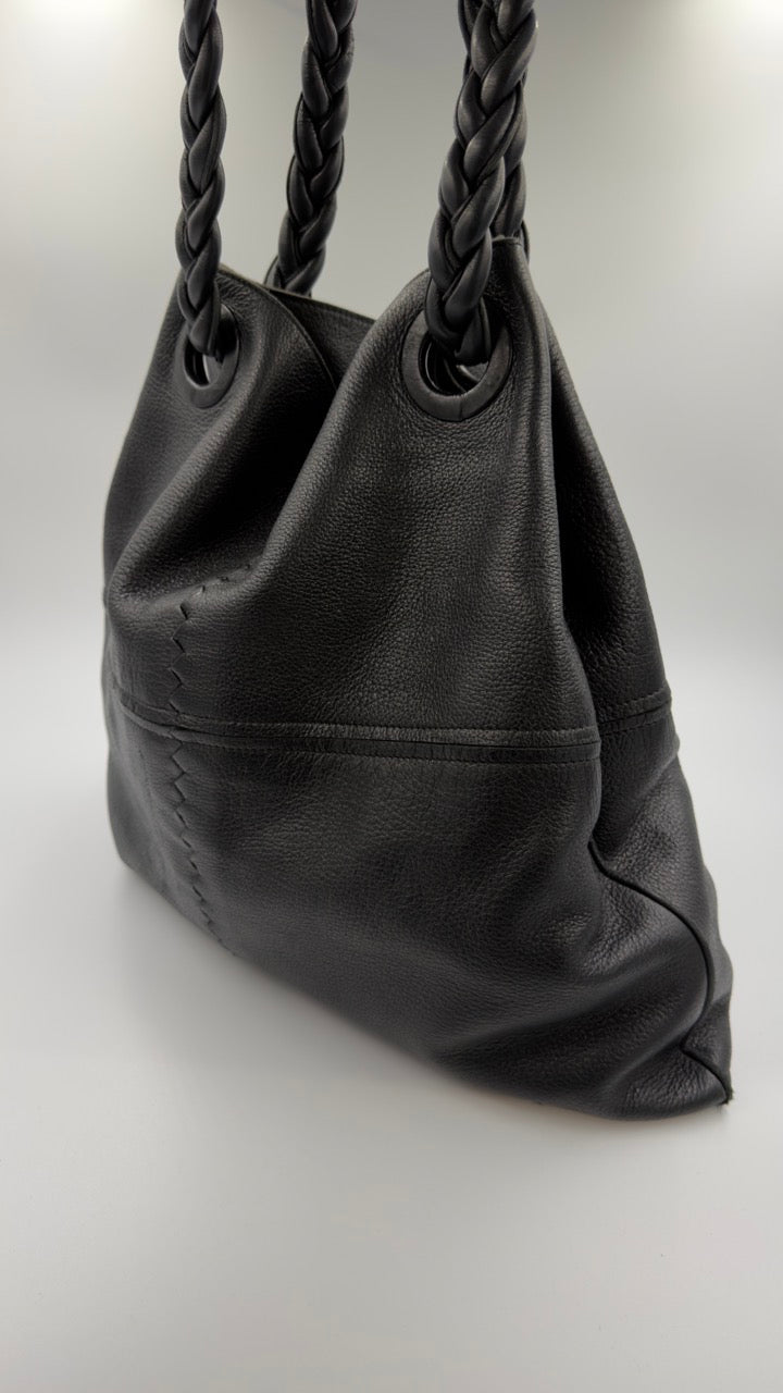 Bottega Veneta - Braided Handle Leather Tote - sort skuldertaske - secondhand