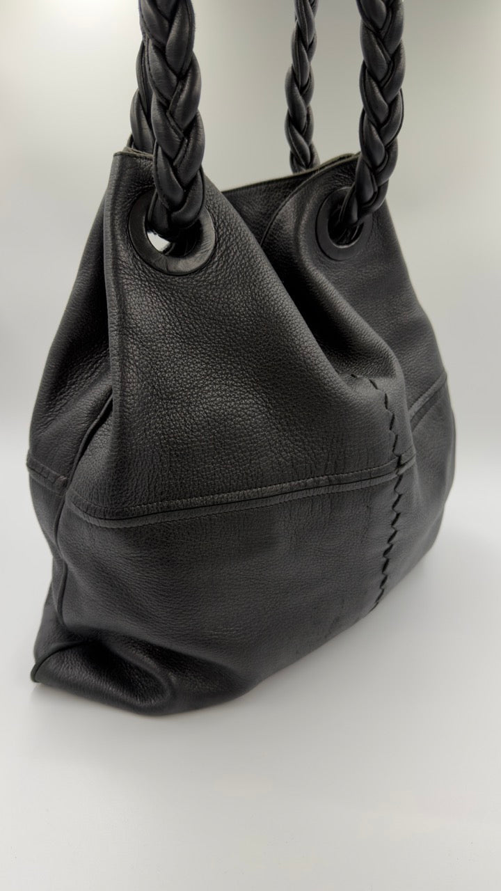 Bottega Veneta - Braided Handle Leather Tote - sort skuldertaske - secondhand
