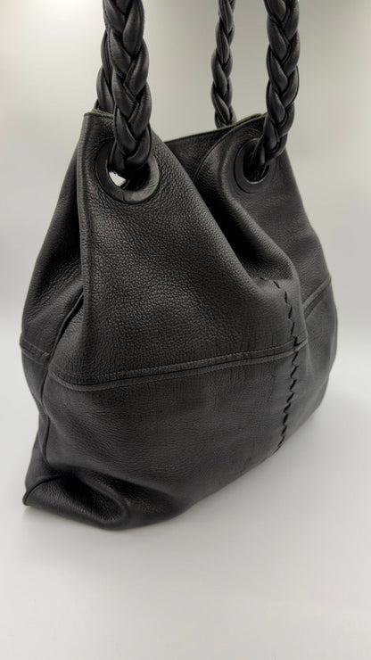 Bottega Veneta - Braided Handle Leather Tote - sort skuldertaske - secondhand