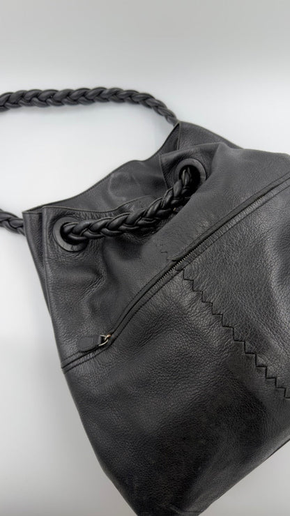Bottega Veneta - Braided Handle Leather Tote - sort skuldertaske - secondhand