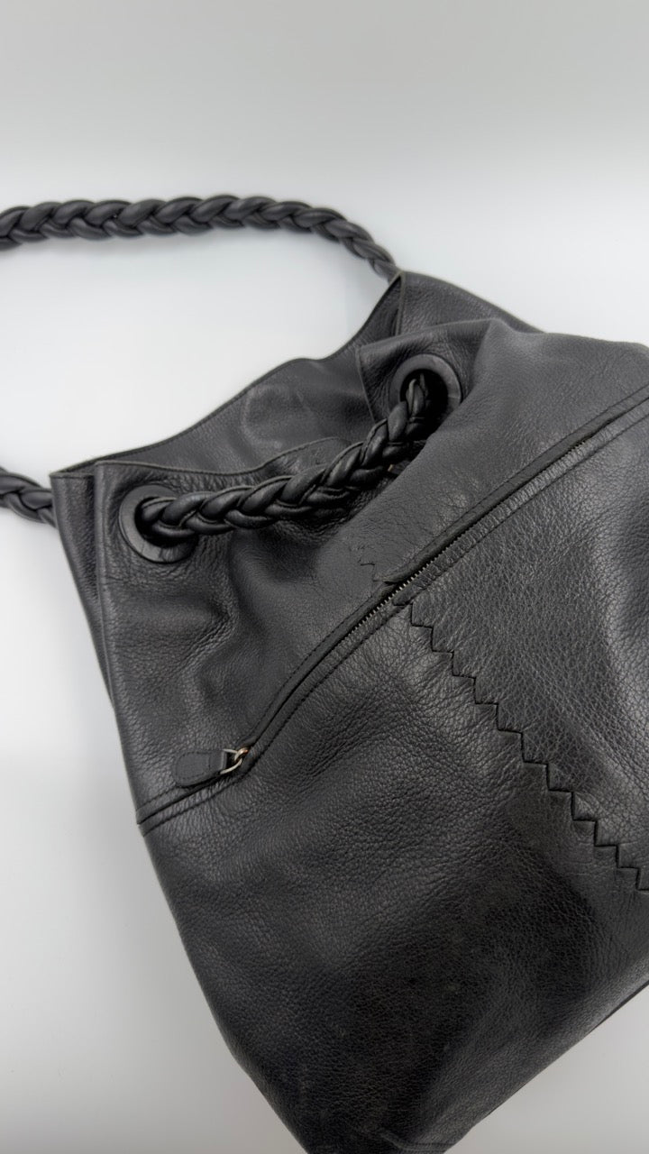 Bottega Veneta - Braided Handle Leather Tote - sort skuldertaske - secondhand