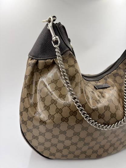 Gucci Abbey D-Ring Hobo - skuldertaske - beige/brun monogram taske - secondhand