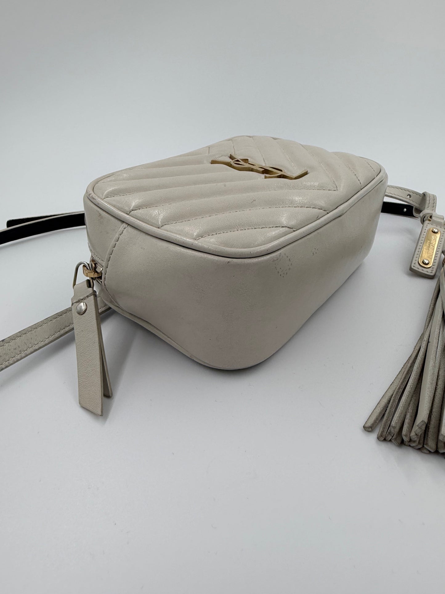 Saint Laurent Lou Belt Bag - bæltetaske - creme quiltet lædertaske - secondhand