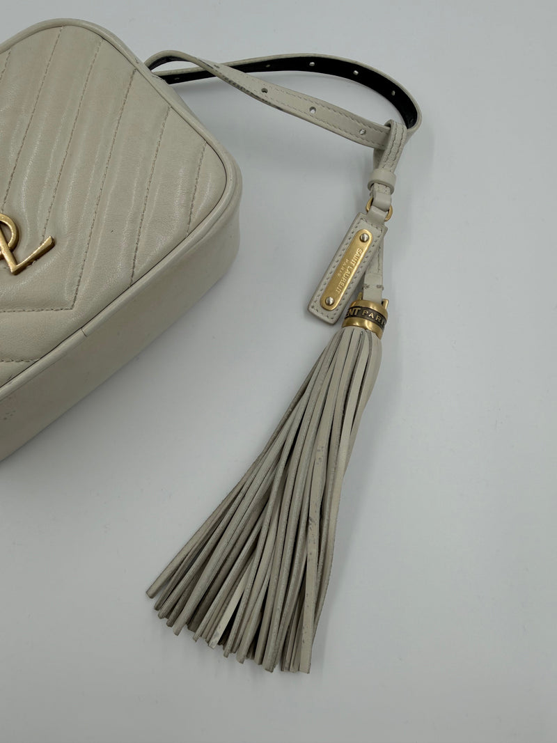 Saint Laurent Lou Belt Bag - bæltetaske - creme quiltet lædertaske - secondhand