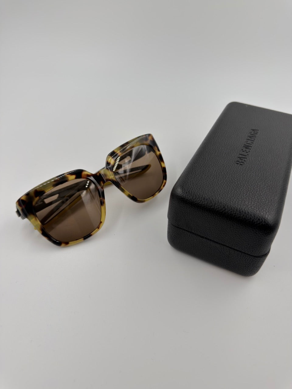 Balenciaga Logo Square - solbriller - tortoise/sorte oversized solbriller - secondhand