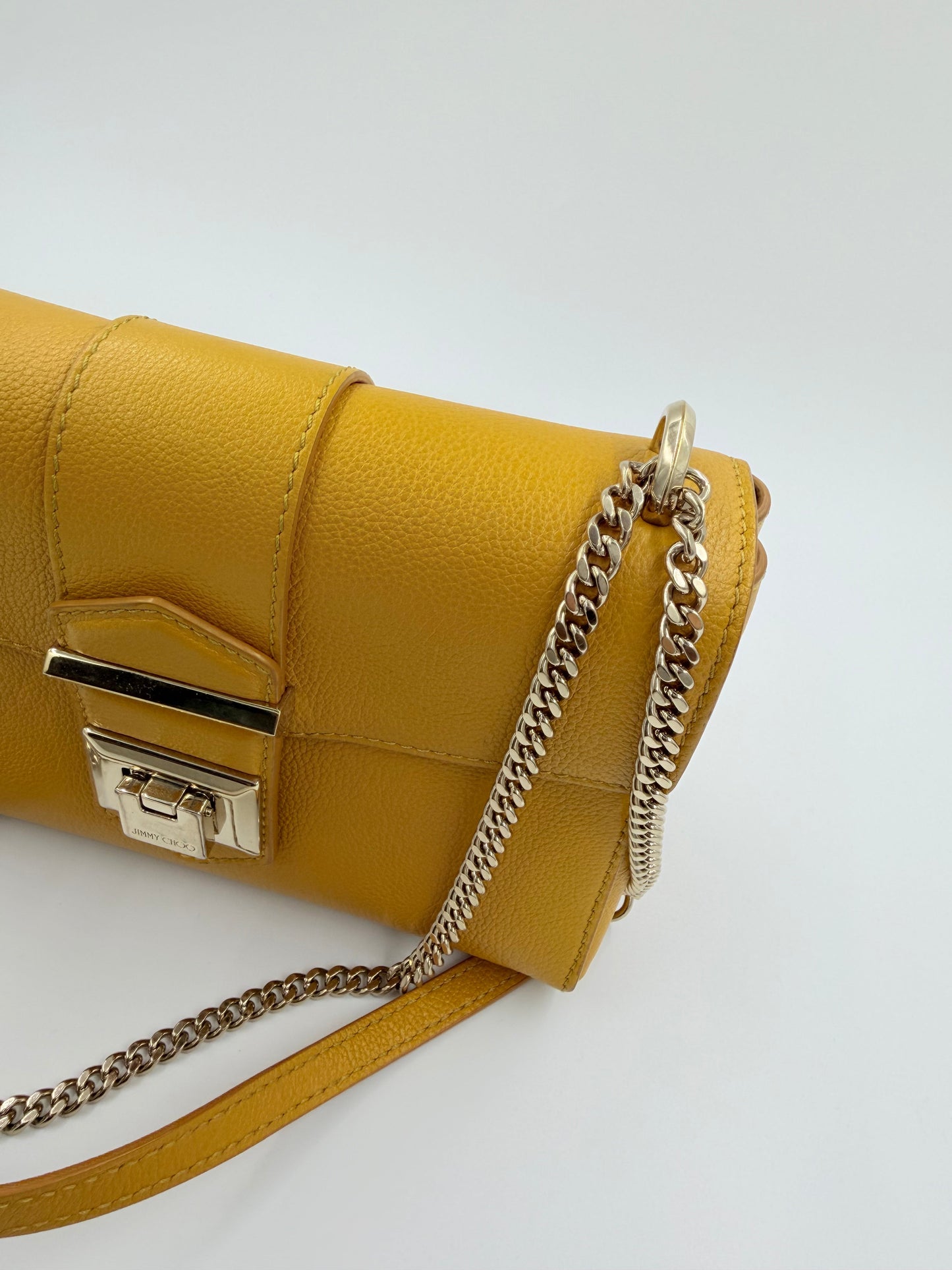 Jimmy Choo Rebel Soft - crossbody taske - gul lædertaske med kæderem - secondhand