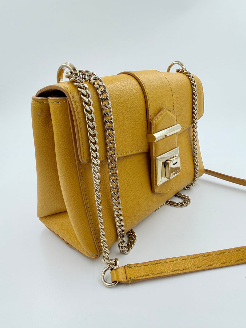 Jimmy Choo Rebel Soft - crossbody taske - gul lædertaske med kæderem - secondhand