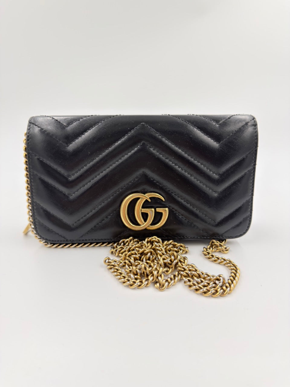 Gucci GG Marmont Wallet On Chain - sort quiltet skuldertaske - secondhand