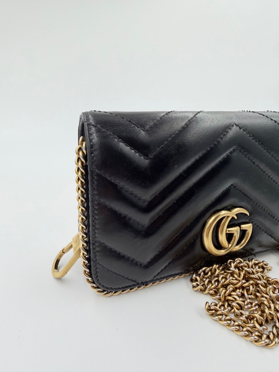 Gucci GG Marmont Wallet On Chain - sort quiltet skuldertaske - secondhand