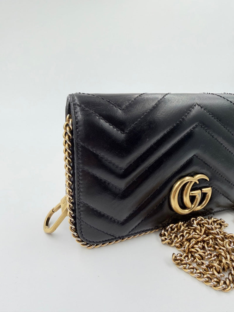 Gucci GG Marmont Wallet On Chain - sort quiltet skuldertaske - secondhand