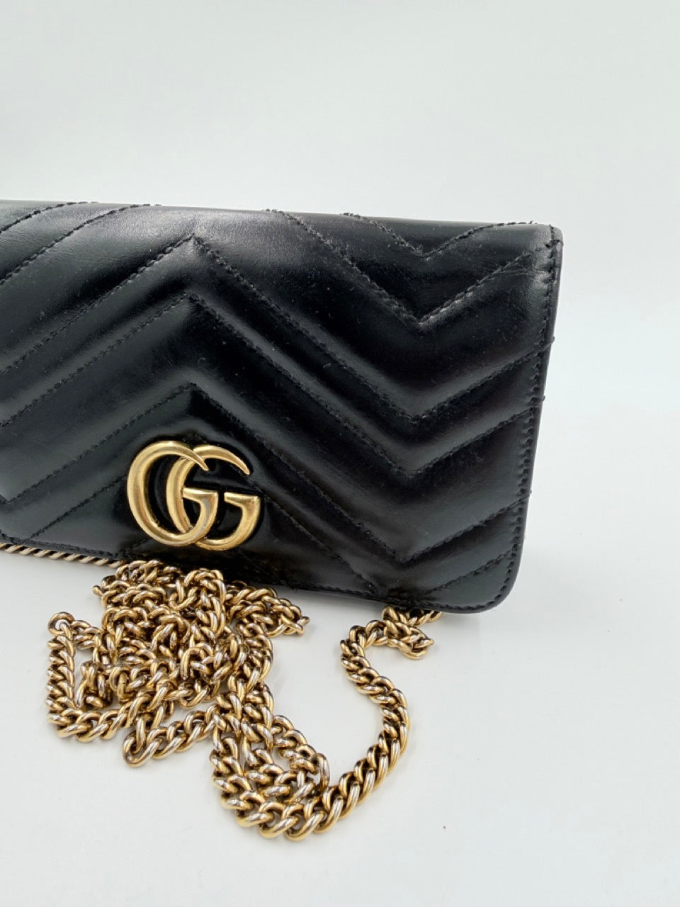 Gucci GG Marmont Wallet On Chain - sort quiltet skuldertaske - secondhand