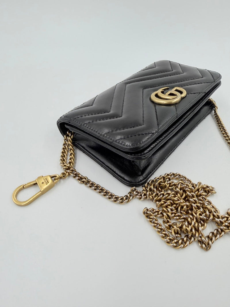 Gucci GG Marmont Wallet On Chain - sort quiltet skuldertaske - secondhand