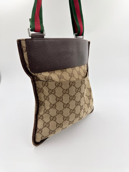Gucci GG Canvas Web Messenger - crossbody taske - beige/brun monogram taske - secondhand