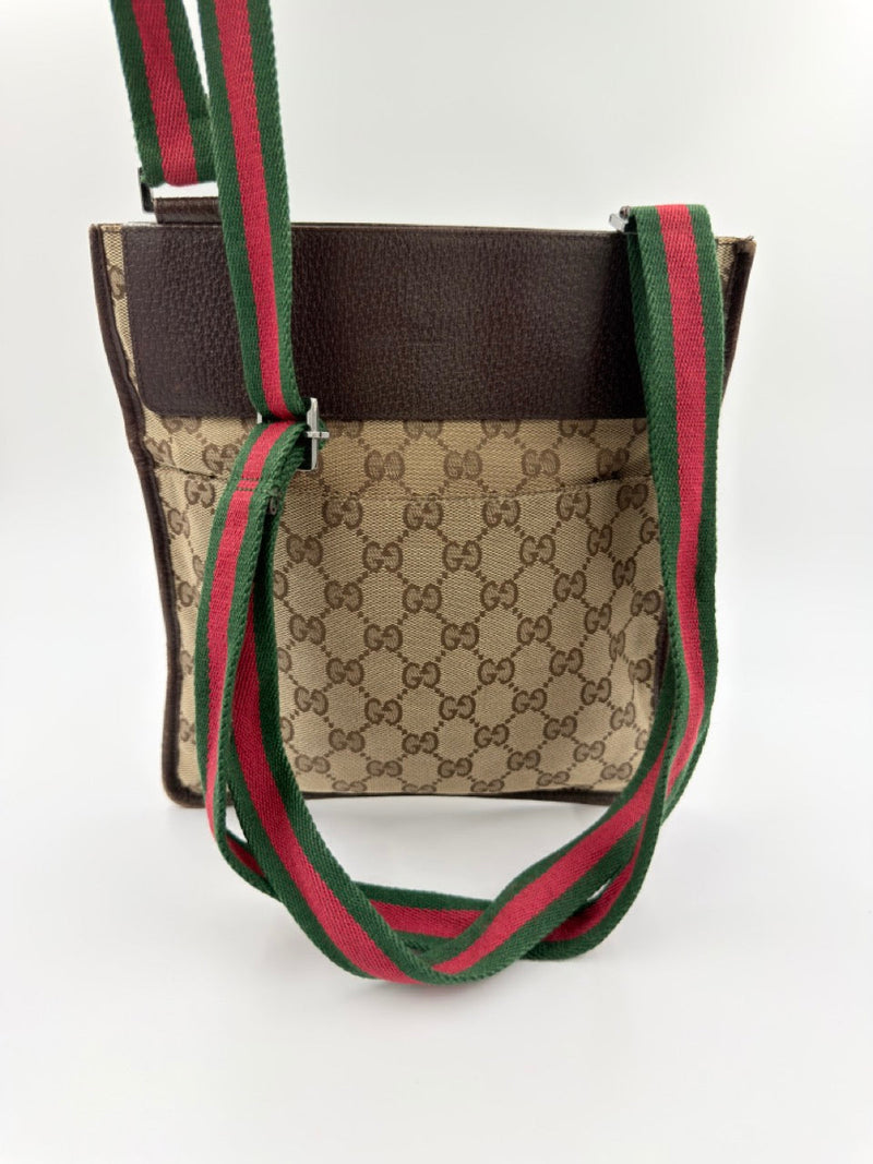 Gucci GG Canvas Web Messenger - crossbody taske - beige/brun monogram taske - secondhand