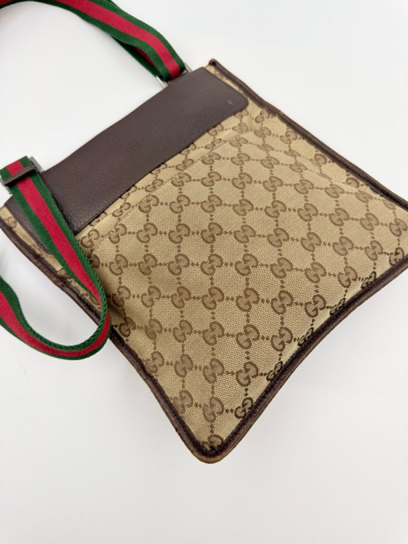 Gucci GG Canvas Web Messenger - crossbody taske - beige/brun monogram taske - secondhand