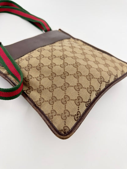 Gucci GG Canvas Web Messenger - crossbody taske - beige/brun monogram taske - secondhand