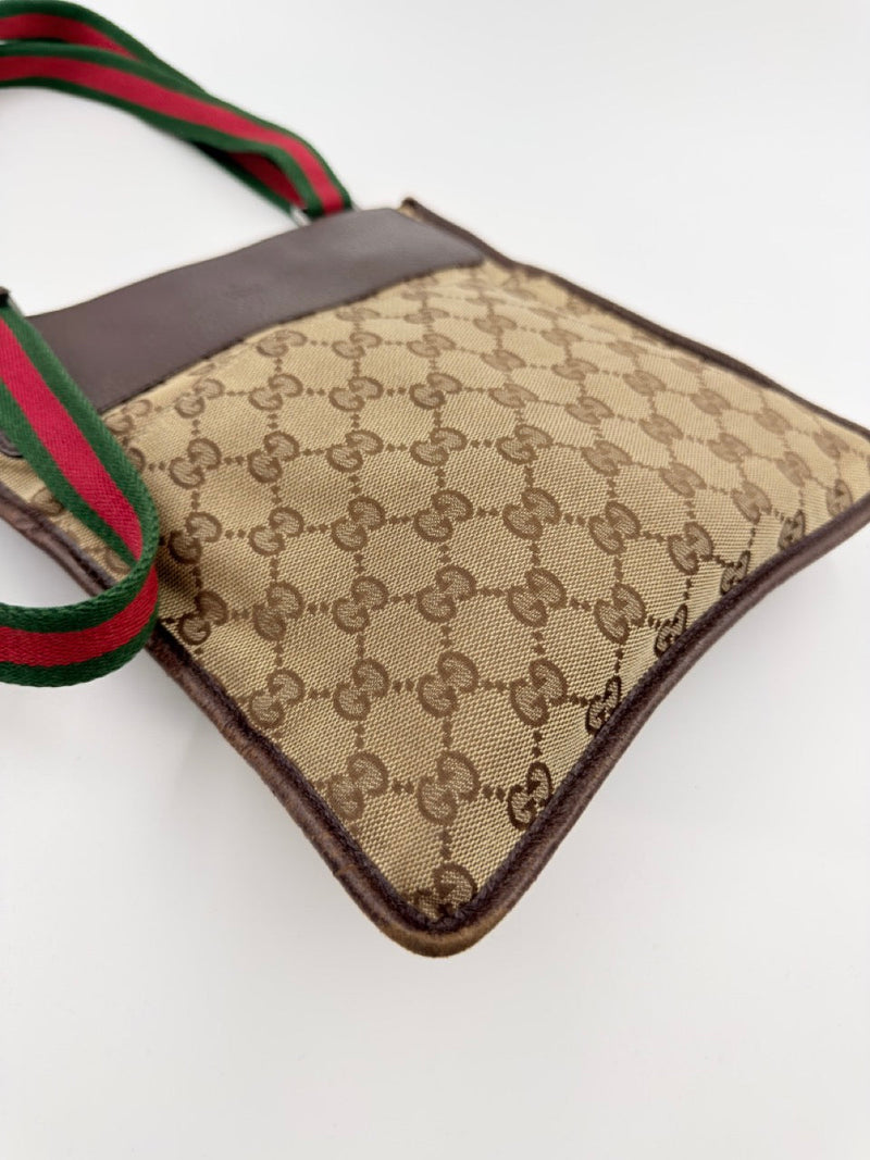 Gucci GG Canvas Web Messenger - crossbody taske - beige/brun monogram taske - secondhand
